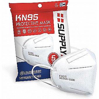 SupplyAID RRS-KN95-5PK KN95 Mask, Protection Against PM2.5 Dust. Pollen and Haze-Proof, 5 Pack