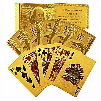 999.9 24 K Gold Foil-Plated Playing Cards Texas Hold Em Poker w/ Certificate