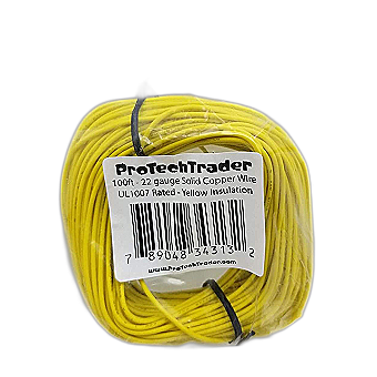 100ft 22AWG - Solid Copper Wire Yellow PVC UL1007 