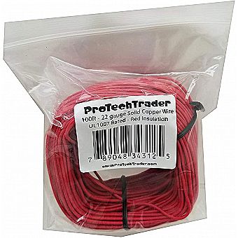 100ft 22 AWG Solid Copper Wire - UL1007 Rated Hook-Up Primary Power Wiring for Breadboards, DIY Electronics, and Prototypes with Red PVC Insulation - Economy Bag