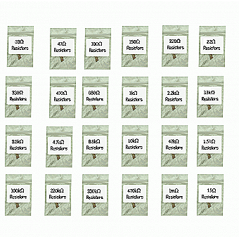 Resistor Kit 1/4w Carbon Film - 33 Ohm to 1m (megaohm) - Assortment of 200+ pcs 0.25w Resistors (235pcs-resistor-kit) 