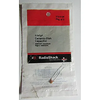 0.047uF Ceramic-Disk Capacitor 50WVDC maximum High K Dielectric 2PC