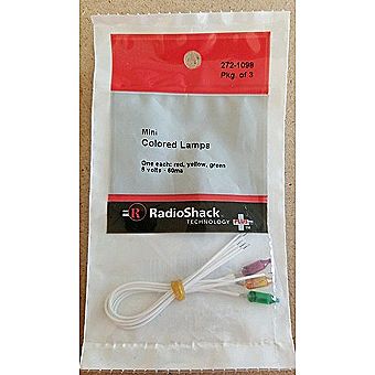 Mini Colored Lamps. One each: red, yellow, green. 6Volts. 60ma. Pkg of 3