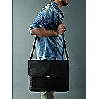 Stylish Black Leather Expandable Attache Laptop Bag Organizer (HF-7226) 