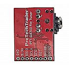 Red printed circuit board with black and yellow components, featuring a metal jack and electronic elements. Designed for FM tuning and audio function