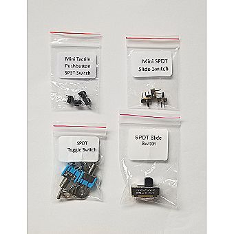15 Pc Mixed Switch Kit - SPDT Toggle Switch, Mini Tactile SPST Push Button Switch, Mini SPDT Slide Switch, SPDT Slide Switch