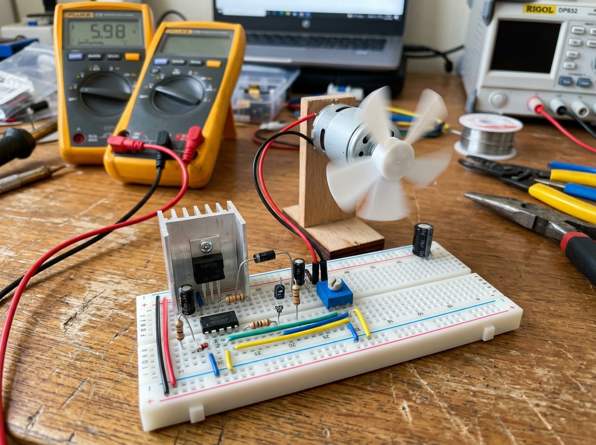 Simple DC Motor Speed Controller with Transistor + Diode electronics project