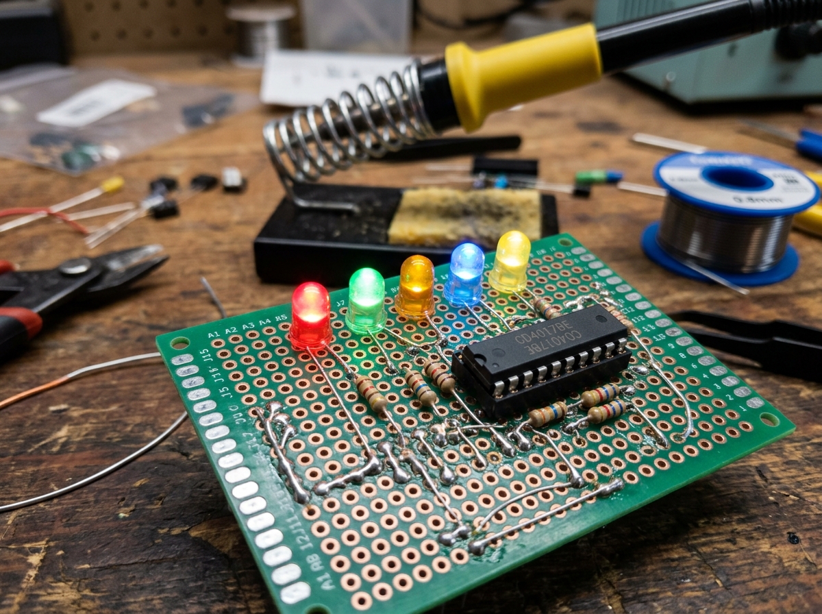First Soldered Protoboard — LED Chaser Circuit electronics project