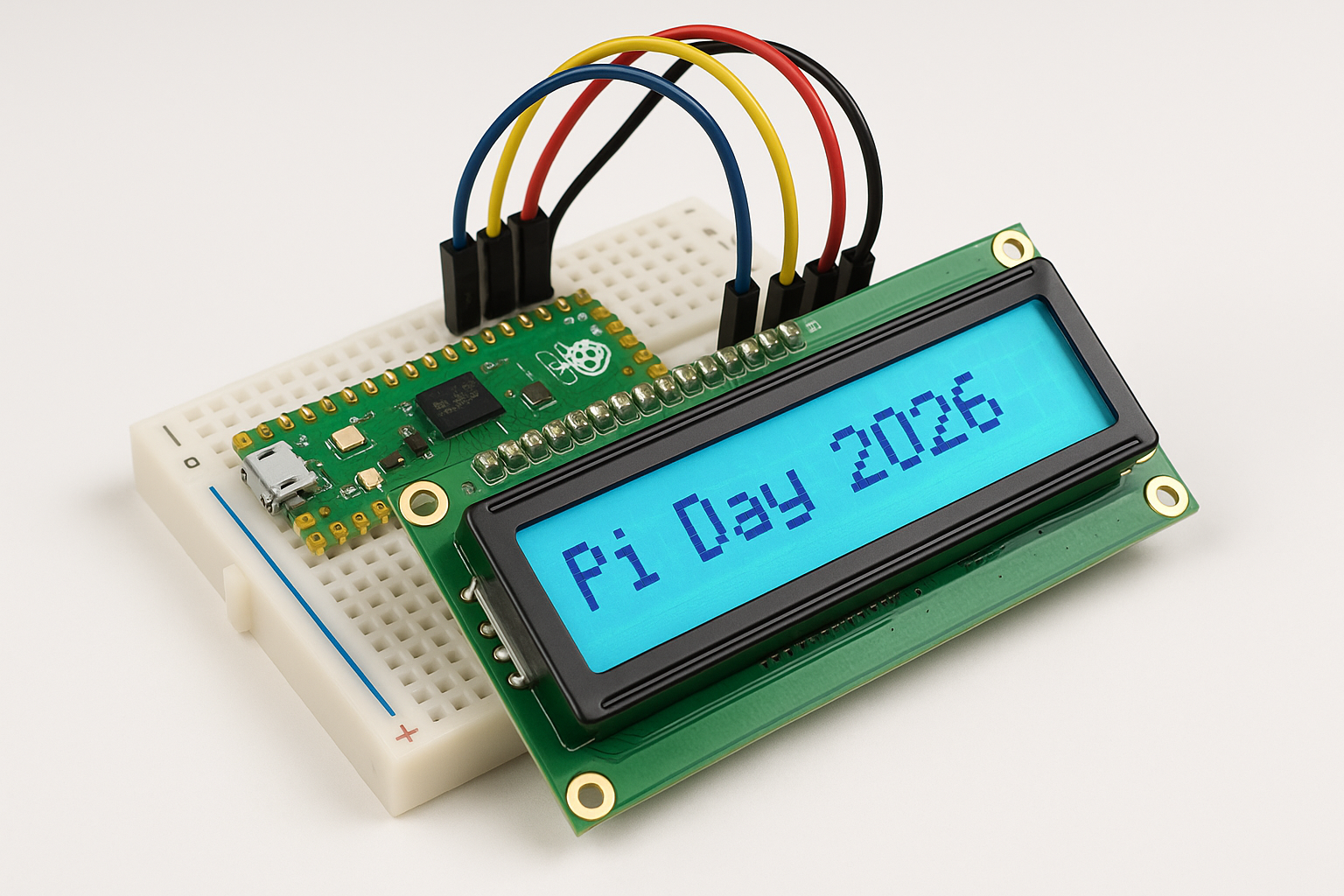 Raspberry Pi Pico connected to LCD on breadboard